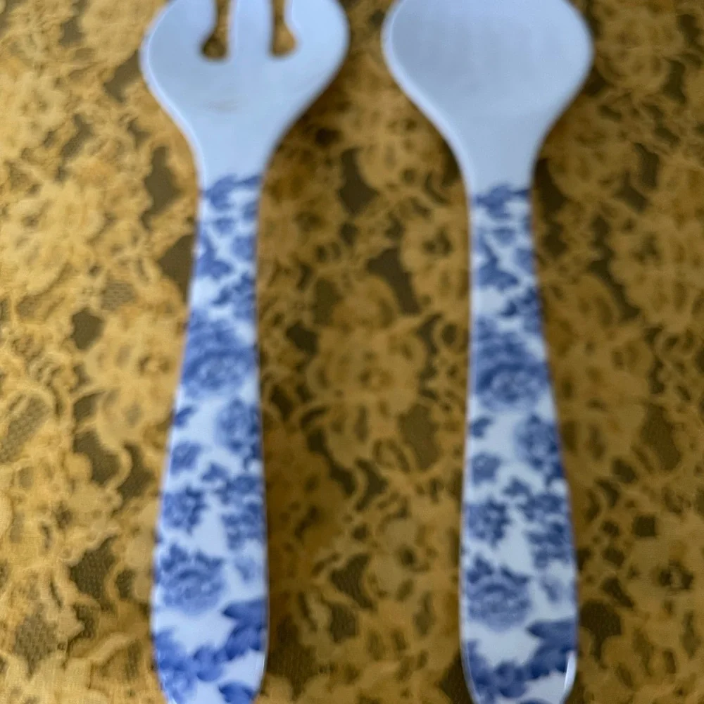Floral Blue and White Salad Server Set
